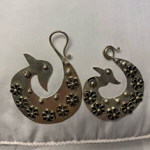 Vintage RARE Silver Miao/Hmong Peacock Hoops